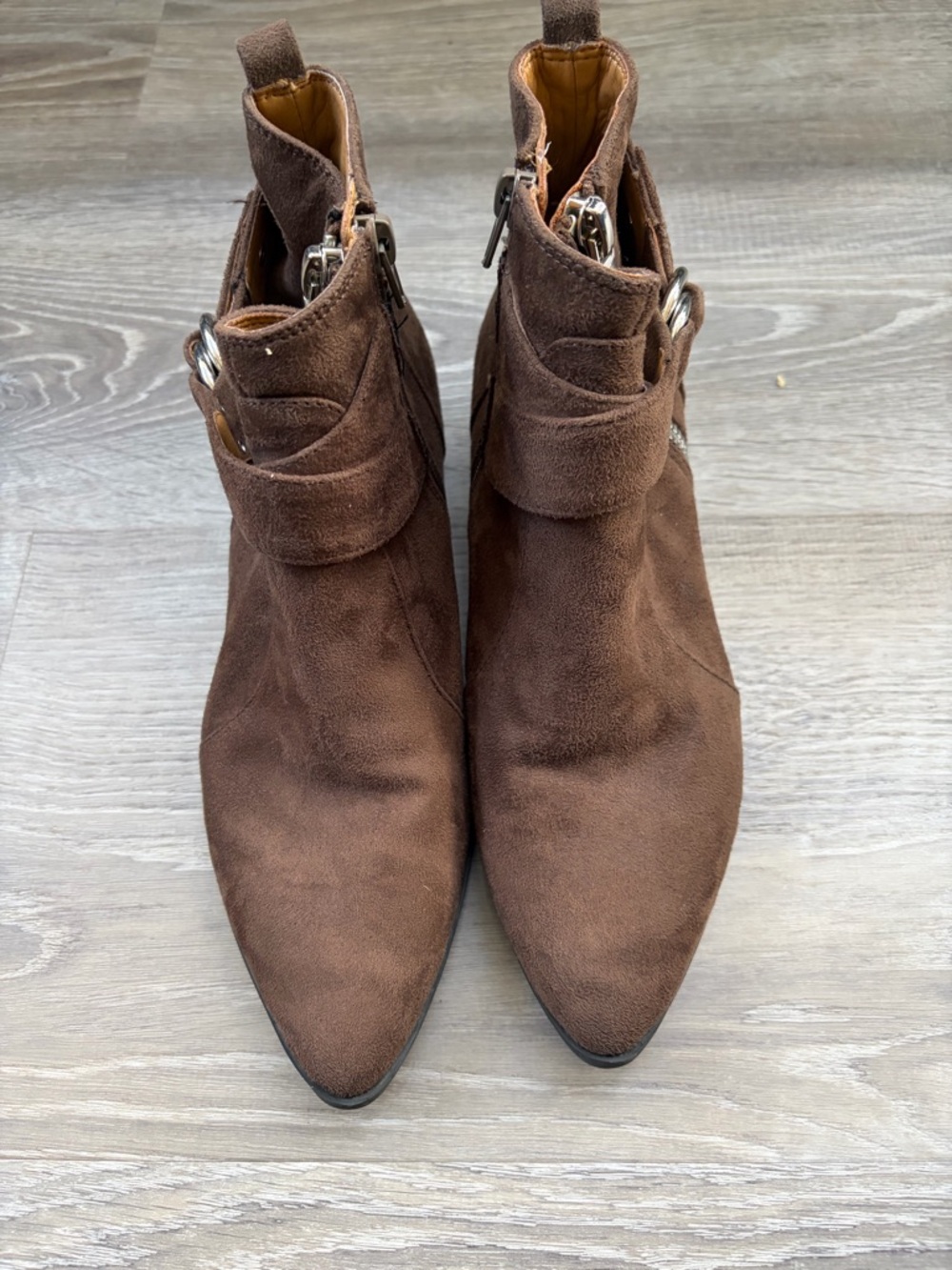 Nine West Brown Suede Pointed Ankle Booties with Side Buckle